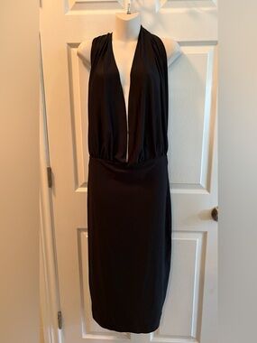 SHEIN Black Strapless Plunge Halter Midi Dress